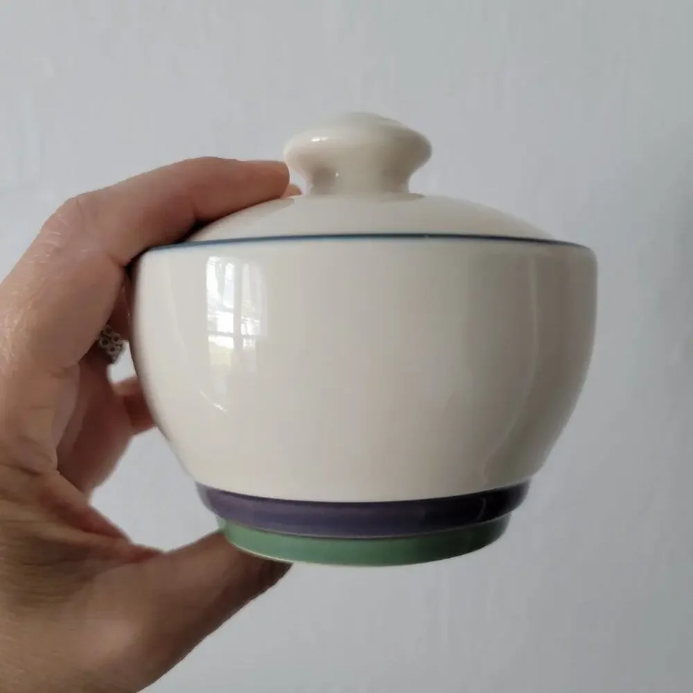 Pfaltzgraff Ocean Breeze Sugar Bowl with Lid and Creamer Pitcher Set Blue Teal